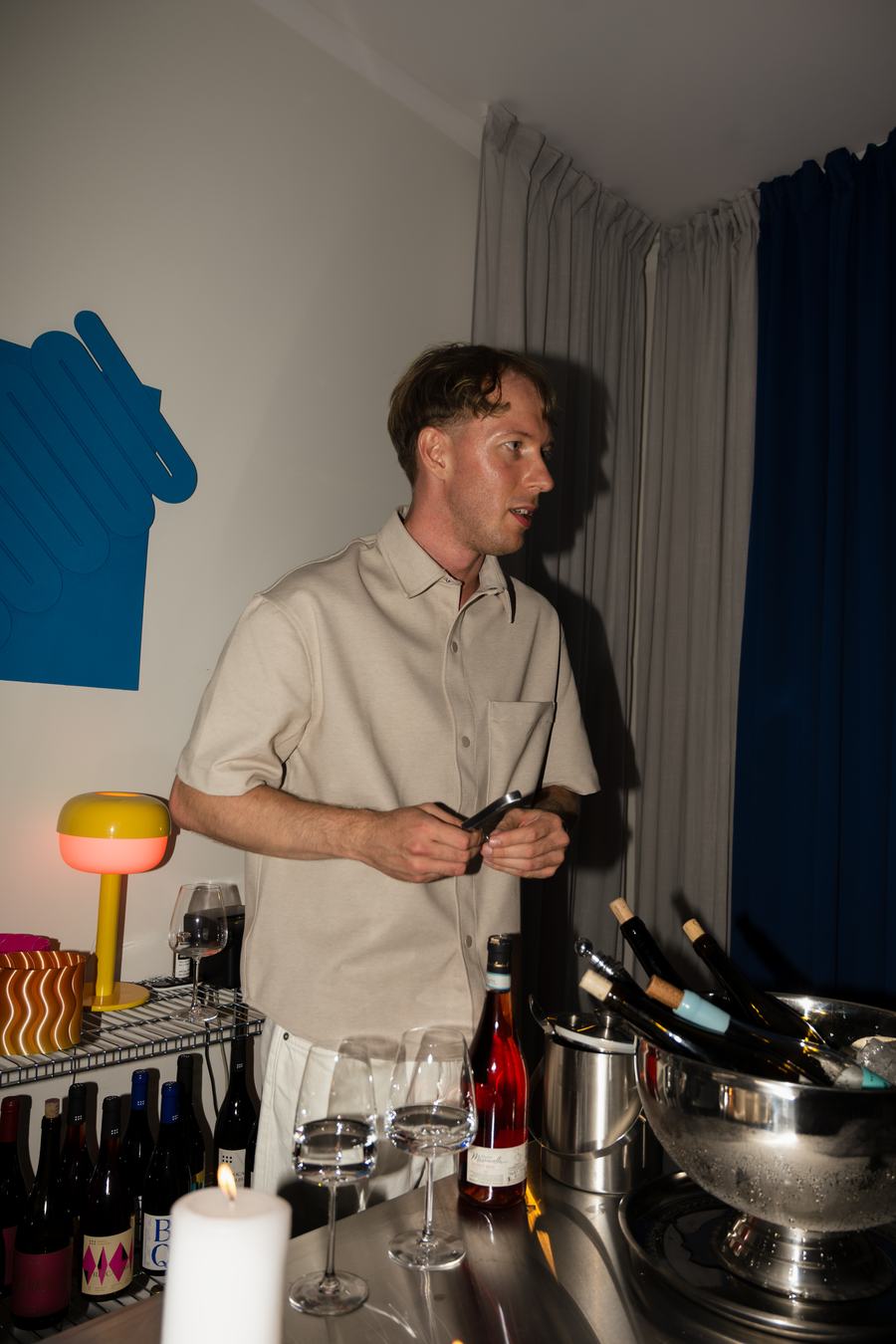 Pouring at the bar during the Levö opening